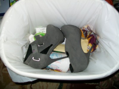 my friends heels in the trash