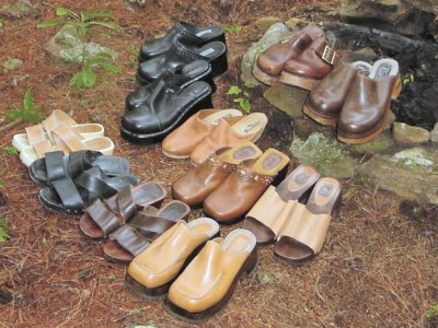 Firewood: Wood-soled clogs and mules.