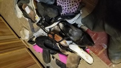 Pile of stinky and worn out shoe pieces